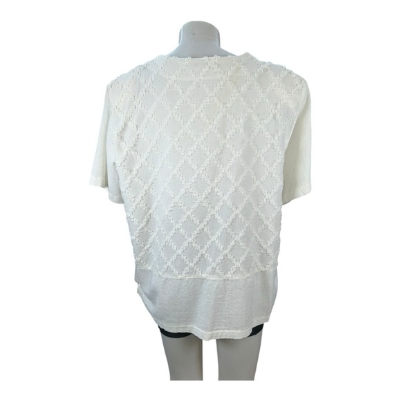 FOCUS USA Sz L Shirred Chenille Diamond Cotton Jacket Topper Off White Button-Up - Picture 2 of 9